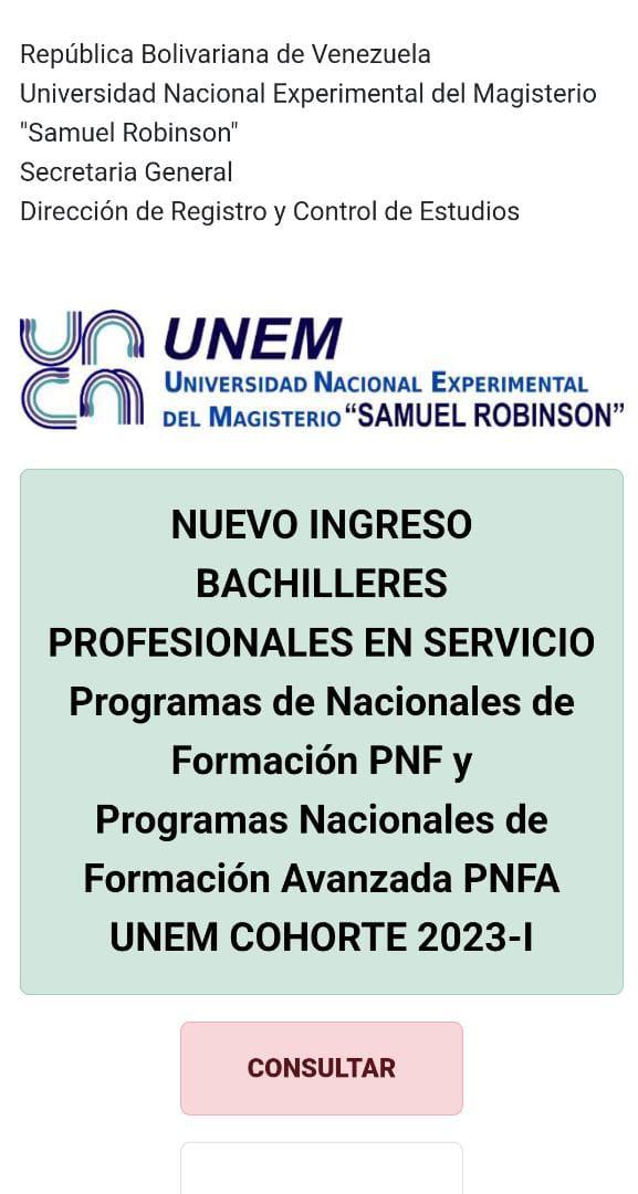 #Atención 📢|| La #UNEM te informa que ya están abiertas las inscripciones para nuevo ingreso de bachilleres profesionales en servicio de #PNF y #PNFA Cohorte 2023-I.

Te dejamos el link de acceso👇
registrounem.22web.org/nuevoingreso20…
¡Te recordamos que la inscripción será hasta el #4Sep!