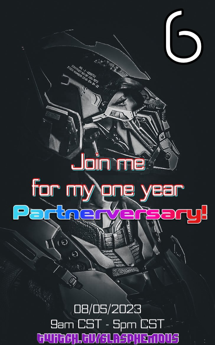 6lasphemous's tweet photo. Join me tomorrow for my one year anniversary as a @Twitch Partner! 💜 

Details below! 

#Partnerversary #TwitchPartner #OneYearAnniversary https://t.co/w949Sp7Grw