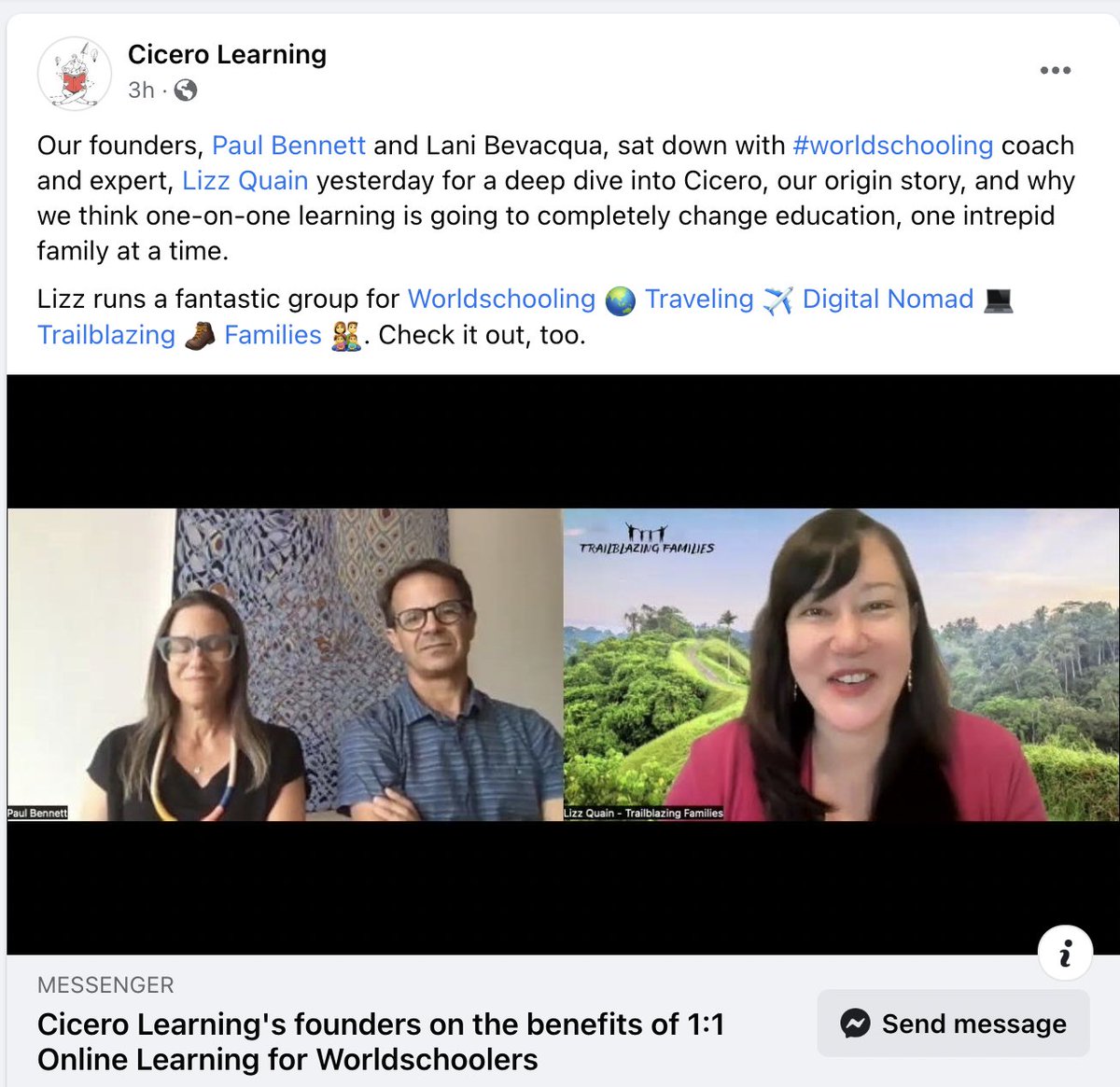 Worldschoolers &amp; homeschoolers, check out my interview with Cicero Learning's founders on how 1:1 learning online with a teacher can be a flexible, effective &amp; enjoyable way for kids to keep on top of core academic subjects (also take some fun courses). In my FB group &amp; YT🎥