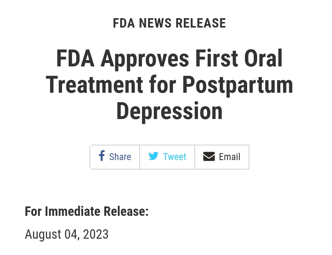 1/2 US FDA approved zuranolone (Zurzuvae) for postpartum depression today.

Like brexanolone, it acts on GABA receptors. It's said to improve mood via alpha-4 containing receptors &amp; sedation via alpha-1 receptors.

And what's with that brand name?

fda.gov/news-events/pr…
