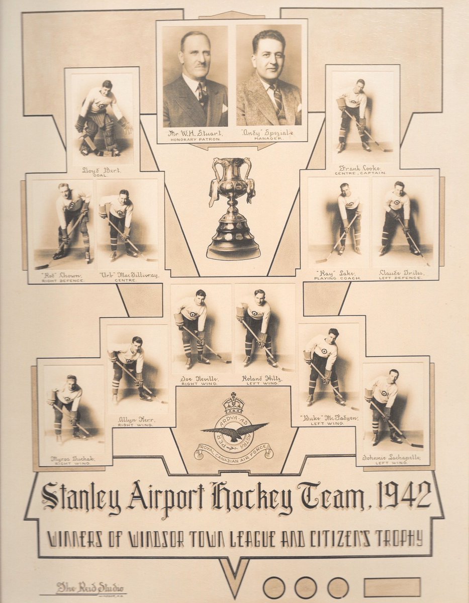 RCAFinfo's tweet photo. This poster showcases the 1942 Hockey team fielded by the RCAF in Stanley, Nova Scotia. Stanley was the home of Number 17 Elementary Flying Training School (photo courtesy of David Pollard) #rcaf_history #bcatp https://t.co/2MrlCvKquM