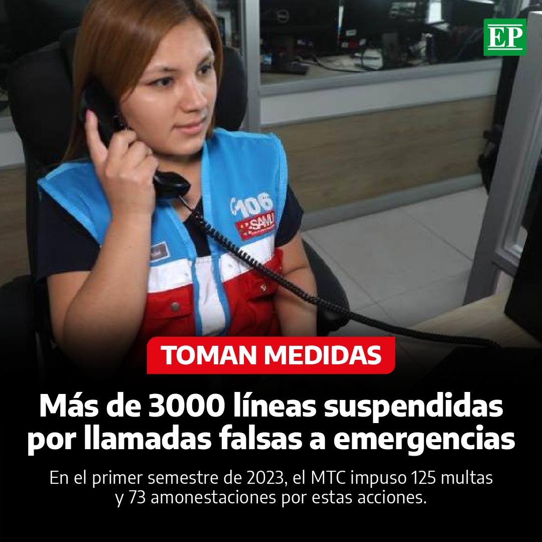 Diario_EP's tweet image. #Perú | Más de 3436 líneas fueron #bloqueadas debido a llamadas maliciosas o falsas a servicios de emergencia. En el primer semestre de 2023, el MTC impuso 125 multas y 73 #amonestaciones por estas acciones.(1/2)