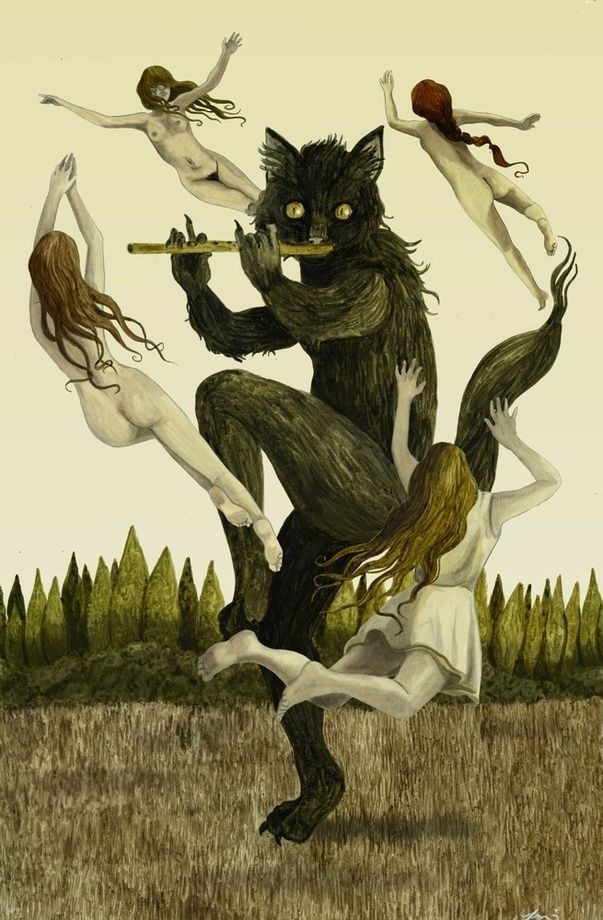 'A Katzenmann (cat man) lingers in the corn... clearly such satyr-like beings fill the life of the fields, the meadows, and the forest.' (Mannhardt)

🎨 Jorge Mascarenhas

#ofdarkandmacabre #bookwormsat #caturday #Superstitiology