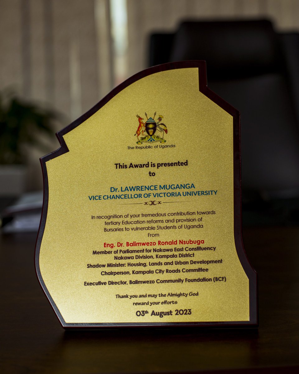 ReachDrMuganga's tweet photo. A heartfelt thank you to Eng. Dr. @RonaldBalimwezo, Member of Parliament for Nakawa East Constituency, for honoring my efforts in advancing tertiary education reforms and improving higher education in general. It is truly humbling to receive this award, which further strengthens my dedication to empowering aspiring students with the tools they need to thrive academically and in life.

Education is a powerful force that empowers people from different backgrounds to unlock their potential and contribute meaningfully to society. I am determined to support those who want to pursue higher learning, making sure that opportunities are accessible to everyone.

Together, we can continue creating a thriving educational landscape, where knowledge flourishes and leads to a brighter future for our community and beyond. Your recognition inspires me to keep supporting this cause with unwavering dedication. Thank you, once again, for this heartfelt recognition and for acknowledging the importance of advancing education in Uganda.

@VUKampala