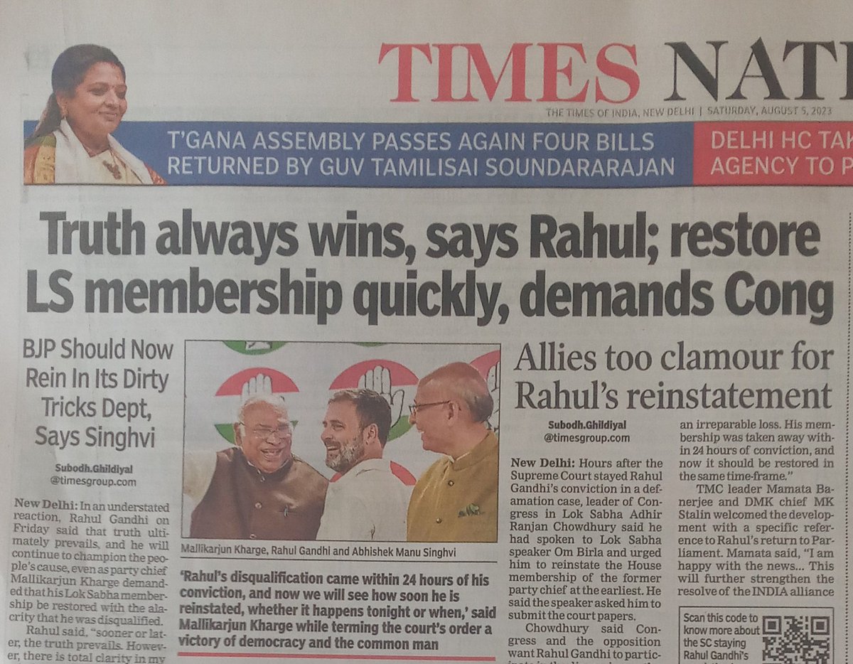 PraveenDavar's tweet photo. Victory of @RahulGandhi is victory against evil forces of falsehood n communalism. It will further boost unity of #SecularForces. Services of #SecularForum which took the initiative to propagate secular unity must be utilized for #Mumbai meet of #INDIA. https://t.co/xq20dljwRn