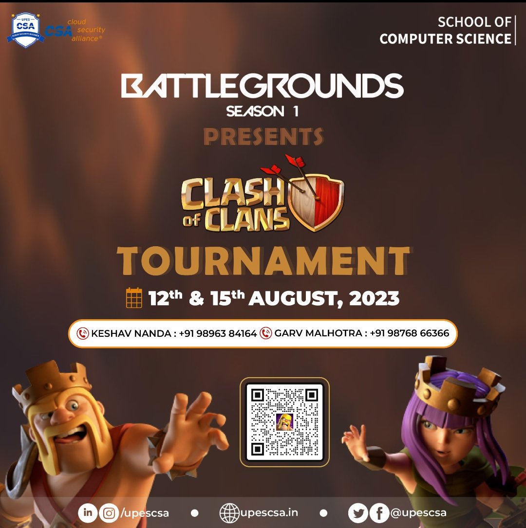 upescsa's tweet photo. 🎮 Ready to conquer the virtual realm? Join us for an electrifying gaming journey at Battlegrounds - Season 1! UPES-CSA presents an experience that ignites the spirit of gaming . Dive into BGMI, Valorant, and Clash of Clans. Be part of the gaming revolution! #gaming #GamingZone https://t.co/EXW2AIJoWh