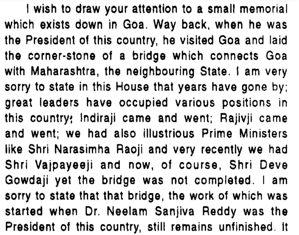 swetaaang's tweet photo. Remembering his eloquent speech in Lok Sabha on day one. Reflecting on the late President Neelam Sanjiva Reddy, Khalap urged for the completion of a bridge at Dhargal as a fitting tribute. His persuasive words led to not one, but two bridge projects being sanctioned. https://t.co/c7UIi87o89