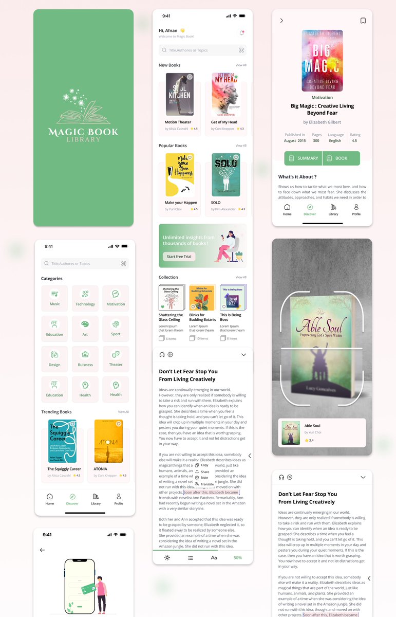 E-Book App
تطبيق متجر للكتب يوفر للمستخدمين الوصول إلى الكتب وملخصات الكتب حيث يعد منصة رقمية تمكن المستخدمين من اكتشاف الكتب وشرائها وقراءتها على هواتفهم الذكية أو الأجهزة اللوحية.

#uiuxdesign #الكويت #السعودية #UI #uxdesign