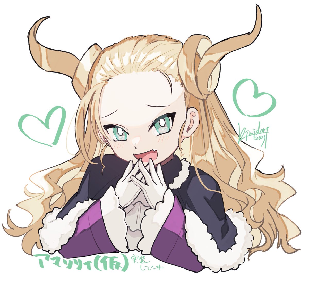solo blonde hair horns gloves long hair heart open mouth  illustration images