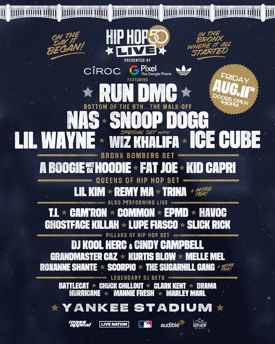 Wouldn't miss this! @HipHop50 Live at Yankee Stadium on 8/11. Get your tickets now ticketmaster.com/hip-hop-50-liv…