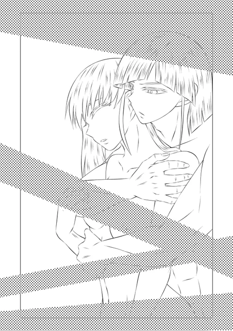 徒花と風の番外編、題はそのまま「初夜」です🦑✒️ティーンズラブで描いてますので、18才以上を推奨します😹✨(R15くらいかもしれませんが😂)  表紙の線画が出来たので、塗っていきます🖌投稿時トーンは外します  (ルーキーは確実に抹殺されるので、着物を着せます 笑)  #ジャンプルーキー #創作漫画