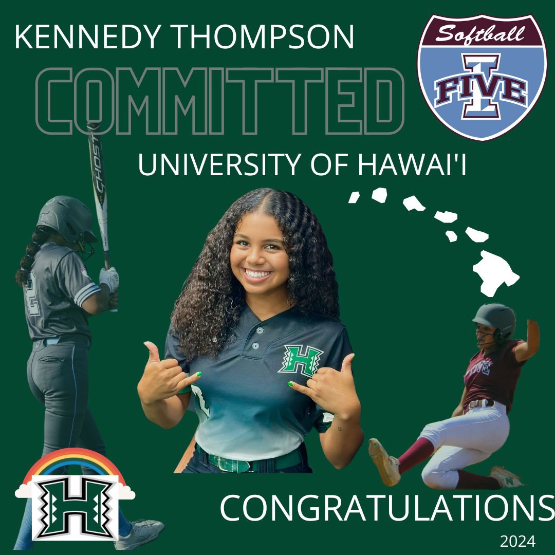 I5Softball's tweet photo. We are proud to announce that Kennedy Thompson has verbally committed to the University of Hawaii. Hard work pays off!! Enjoy this journey Kennedy, you deserve it!! #i5softball #i5softballfamily #bows🌈 @KennedyT2024 https://t.co/PHTDs8KF22