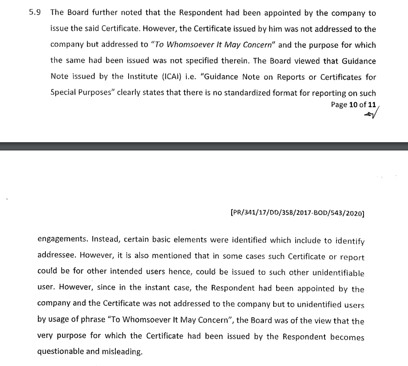 akhilpachori's tweet photo. Mentioning TO WHOMSOEVER IT MAY CONCERN on a Certificate is a Professional Misconduct as per ICAI.

Disciplinary Committee recently held in the case of Shri H.G. Nagaraju Vs. CA. Lingaraj M. Pujari that writing "To whomsoever it may concern" on a certificate does not specify to whom it is addressed & the purpose of the certificate is not specified.