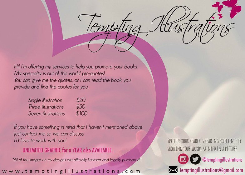 Re-post from <a href="/sylvainreynard/">Sylvain Reynard</a>: Recommending <a href="/gelytayz/">G</a> for graphic design, promo ads, and book trailers. Contact Gel for more information. 💗