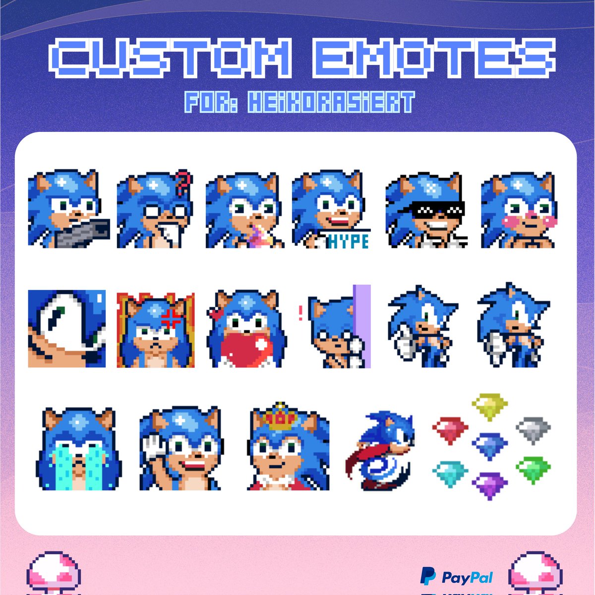 ʕ·ᴥ·ʔ custom emotes for discord in pixel art for @/heikorasiert 🩷
♡ If you are interested in commissioning, send me a DM ♡
#SonicTheHedgehog #emotes #pixelart #pixelartist #comissionsopen