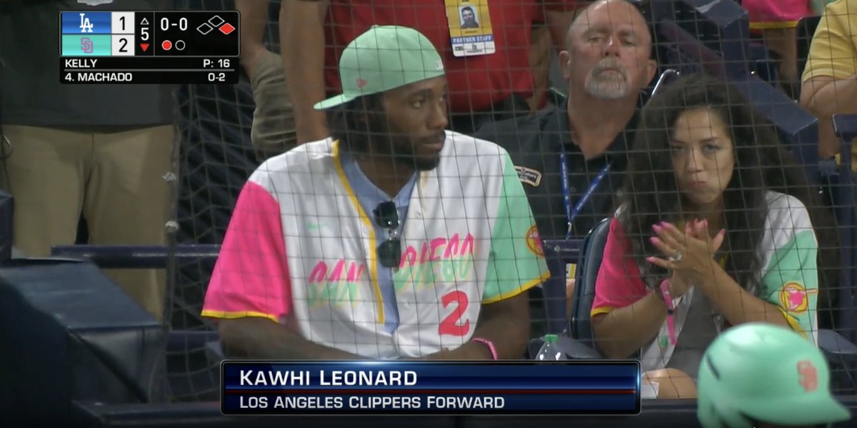 MLB's tweet photo. .@LAClippers star and San Diego St. alum Kawhi Leonard rocking the @Padres City Connect. 🔥 https://t.co/LFv1EdqicT