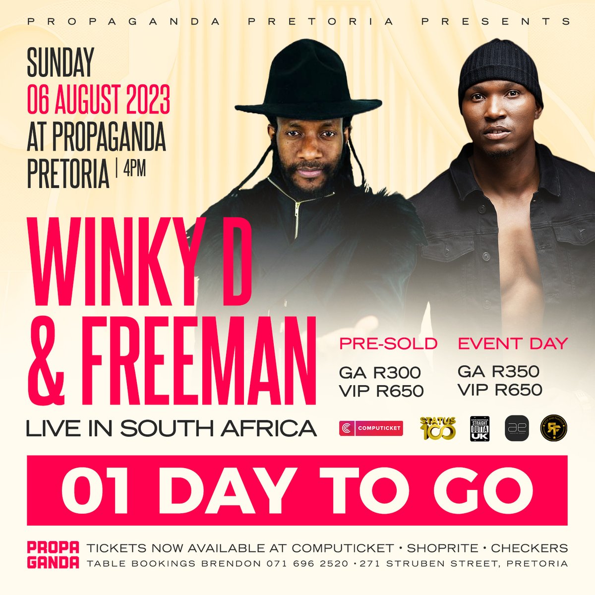 #WINKYD 
#FREEMANHKD
__ 🎟 TICKETS: computicket-boxoffice.com/e/winky-d-and-…
__
✔AWARD WINNERS
__
#ShakaiLembeMzansi #SJAVA #Brics #unisa #Longwe #PickNPay #Istore #MESSI #Pretoria #TheICC #UkraineRussiaWar #PortiaModise #Genocide #TheEff #BBNaija #GAFATINGZ #SOSHANGUVE
#PropagandaPTA
#t1flavv