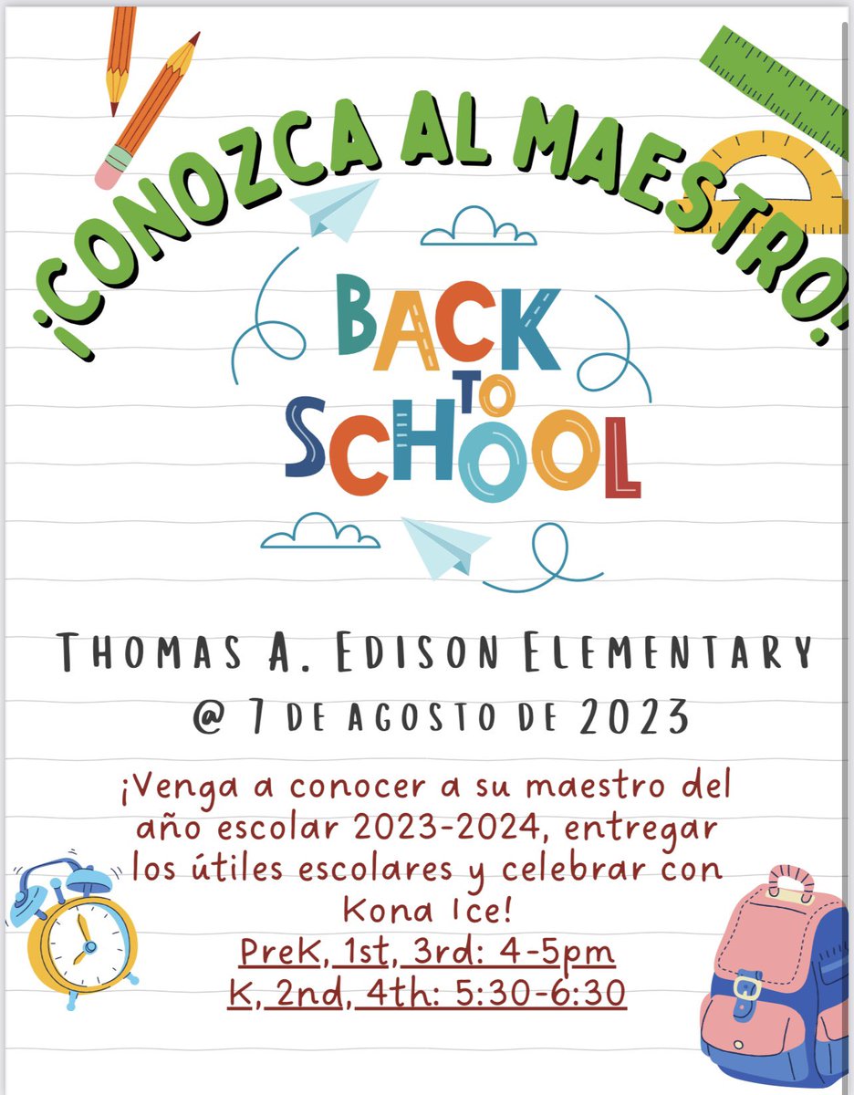 🗓️Mark your calendar! Calling all Edison families to attend our Meet the Teacher on August 7th, 2023. 📝 Check the picture for the correct time! ⏰
#mnps #edisonelementary #nashville #meettheteacher #Believe in #EndlessPossibilities #school #getchargedup #imaginethepossibilities