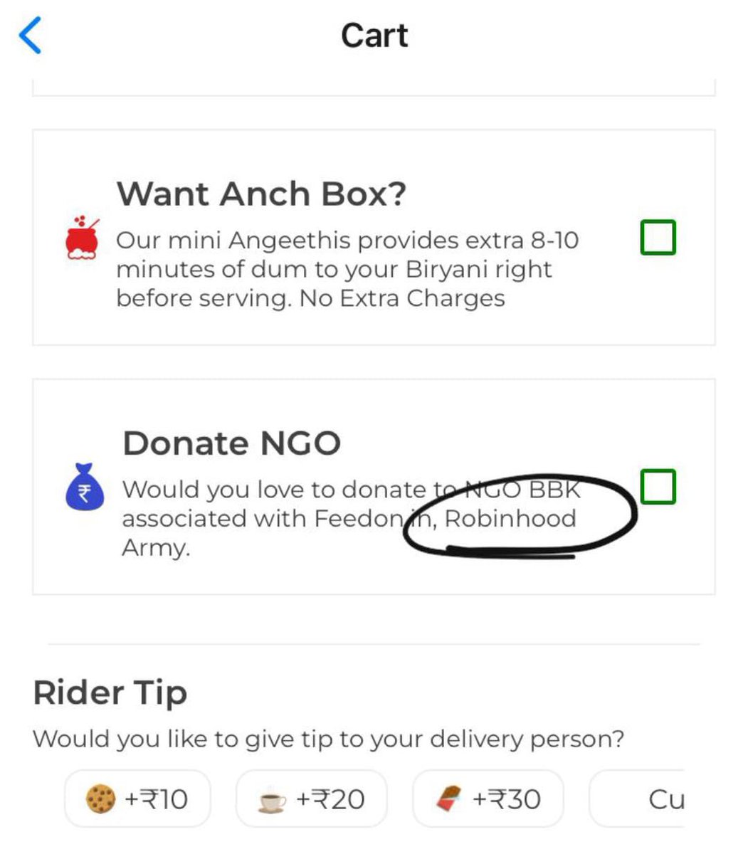 Hey @biryanibykilo - we are a zero funds organisation. While we appreciate you helping us fight Hunger, please remove us from your check out page as we do not accept any monetary donations.