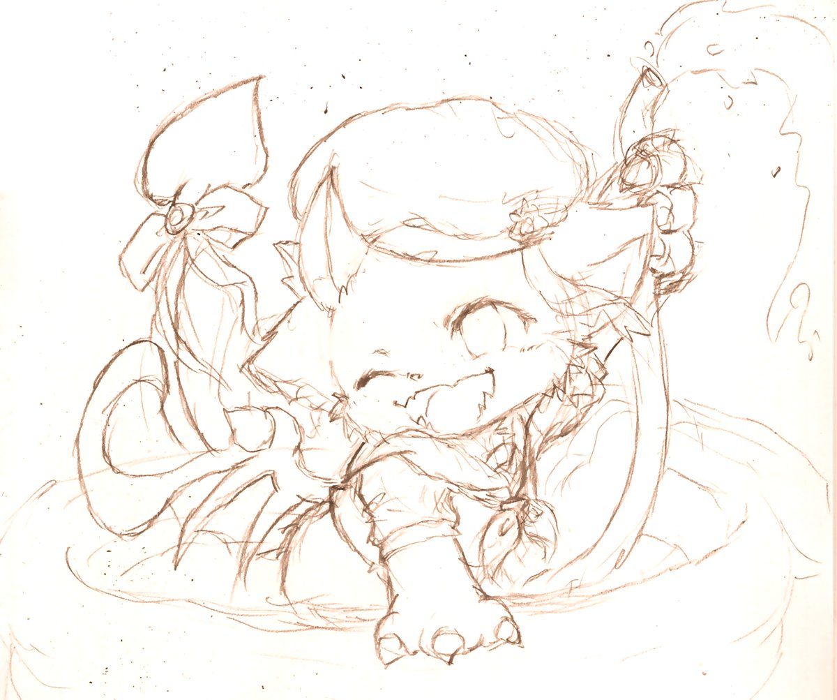 「ってことで、昨日の夜描いてた新衣装でび様のラフをひょいっと  線引きは今日やって」|にゃんた＠あにまる村だよりのイラスト