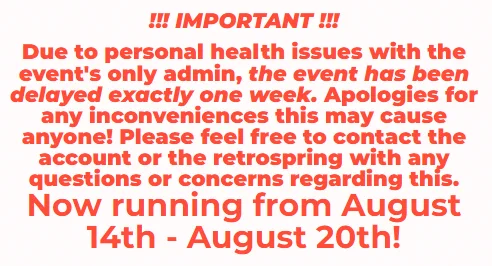 Important Update for Dead Dove Genshin Week 2023:

Due to personal health issues with the event's only admin, the event has been delayed exactly one week. Apologies for any inconveniences this may cause anyone! Please feel free to contact the account or the retrospring with any questions or concerns regarding this.
The event is now officially running from August 14th - August 20th!