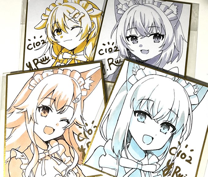 夏コミに持っていく色紙もできたよー  先着順、一点物、取り置き無し、です!  よろしくおねがいしますー!  #C102 #みおーん絵 #絵フブキ #できたてころね #絵かゆ