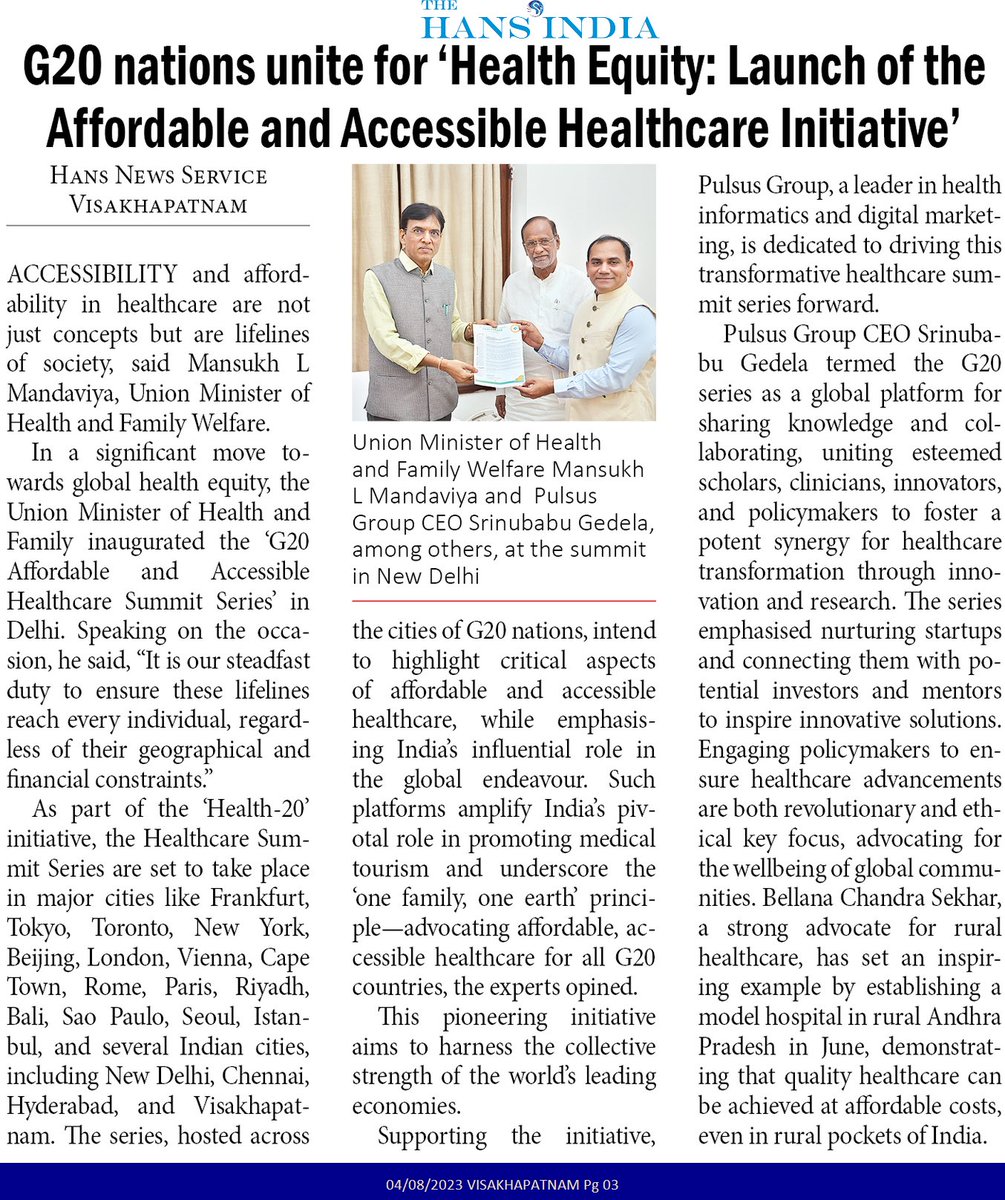 DrSrinubabu's tweet image. The G20&apos;s Affordable and Accessible Summit Series: Unfurling A Global Healthcare Revolution. Happy to be part of “Confronting Global Health Challenges: Cultivating Innovation and Solutions” #G20Summit #HealthEquity #Health20 #Pharma20 #Pulsus