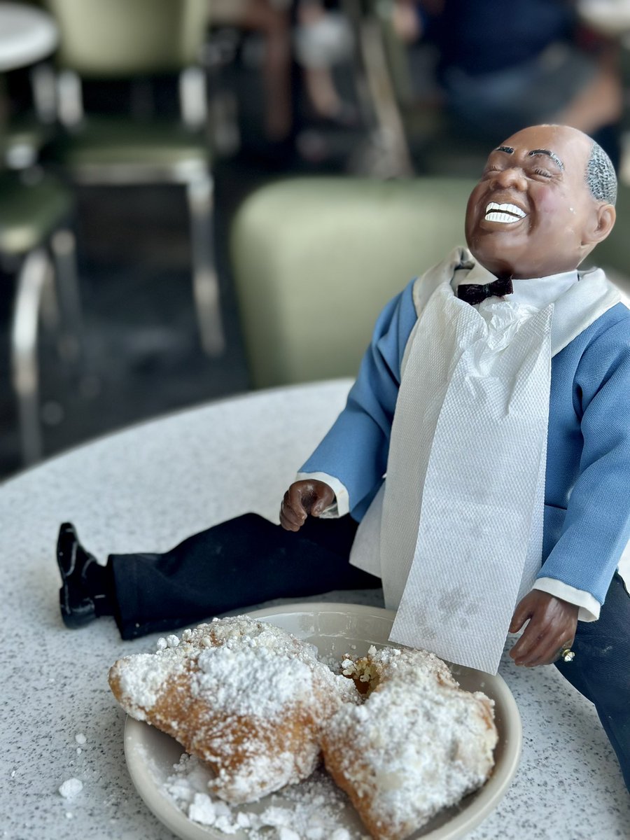 FQFestNOLA's tweet photo. Almost let the day go by without telling y’all how we celebrated Louis’ birthday today. Beignets! Happy Birthday Satchmo! See y’all at Fest tomorrow. https://t.co/4xgW1SCwWS