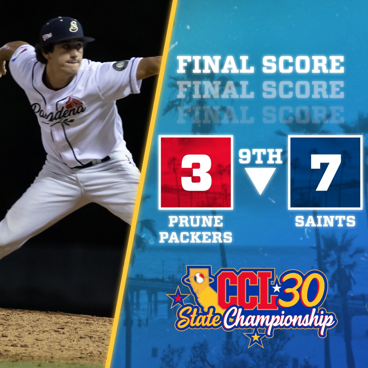 CCL_Baseball's tweet image. Final | Jacob Henderson (@Jacobhendo7 @UIBaseball) concedes just one hit in the closing 3.0 innings to help the Saints hold on and win Game 1. 🌹

@PrunePackers - 3️⃣
@ArroyoSecoCCL - ​​7️⃣

📸 Sonny Tapia

#CCL30Years #CCLBaseball