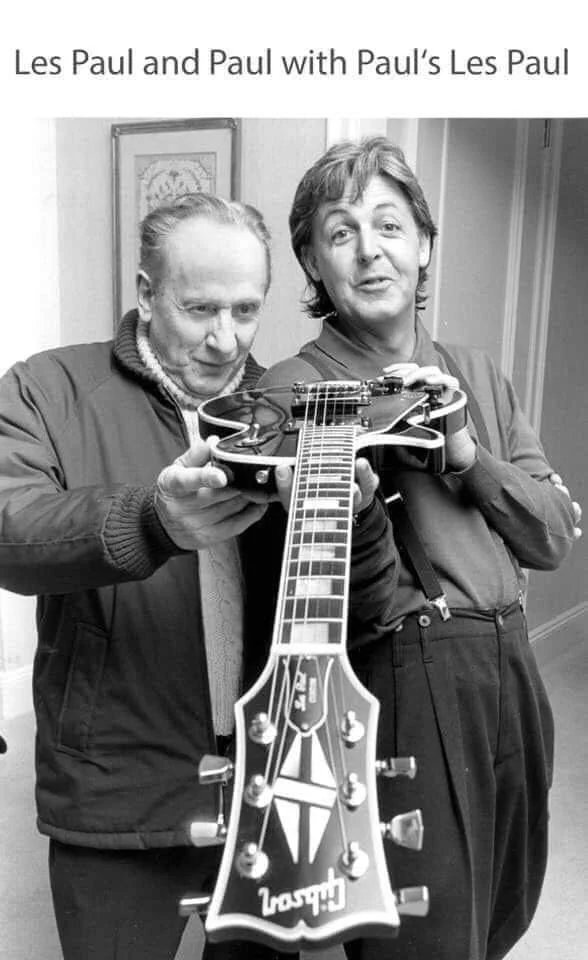 crockpics's tweet image. Les Paul and Paul with Paul's Les Paul