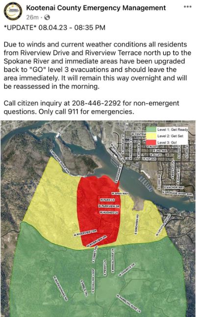 mattgraykxly's tweet image. #Parkviewfire evacuations re-instated after being lifted a couple hours ago. Winds are picking up this evening 
#idwx #postfalls