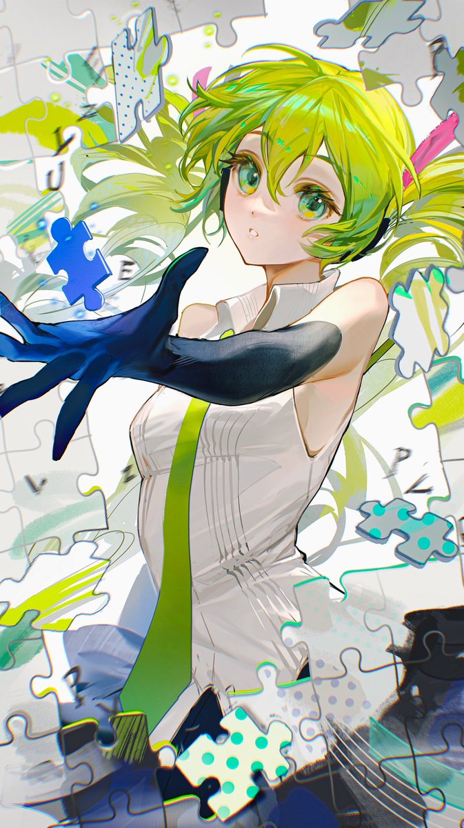 hatsune miku 1girl solo gloves green hair twintails necktie elbow gloves  illustration images