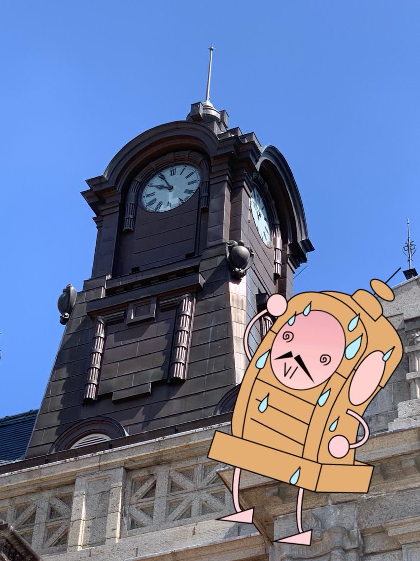 時計とーちゃん熱中症⁉️⁉️】 連日の猛暑により時計塔の時間がずれて