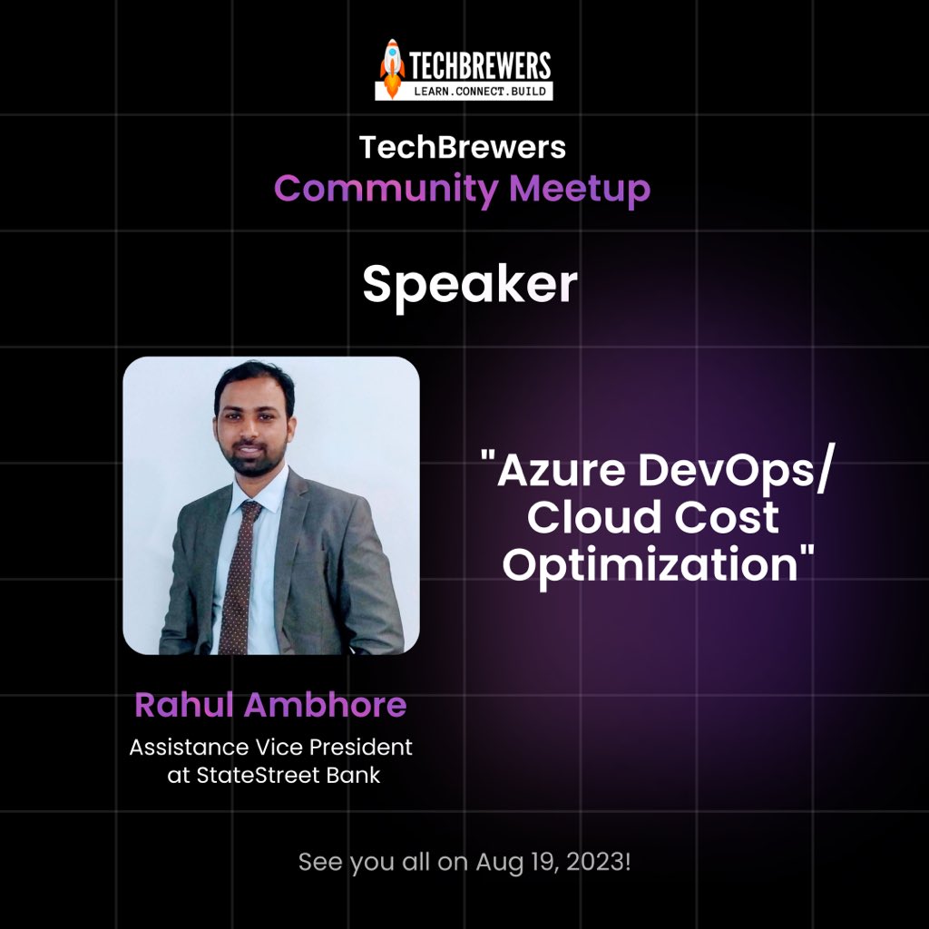 TechThrusters's tweet photo. ๐๏ธ Announcing our next speaker, @RahulAmbhore3 a brilliant Azure Cloud Architect with a mission to empower enterprises with Azure cloud.
See you all at his talk on โAzure DevOps and Cloud Cost Optimizationโ on August 19, 2023. ๐
#TechBrewers #TechBrewersMeetup #AzureCloud https://t.co/0A9dYgYqUl