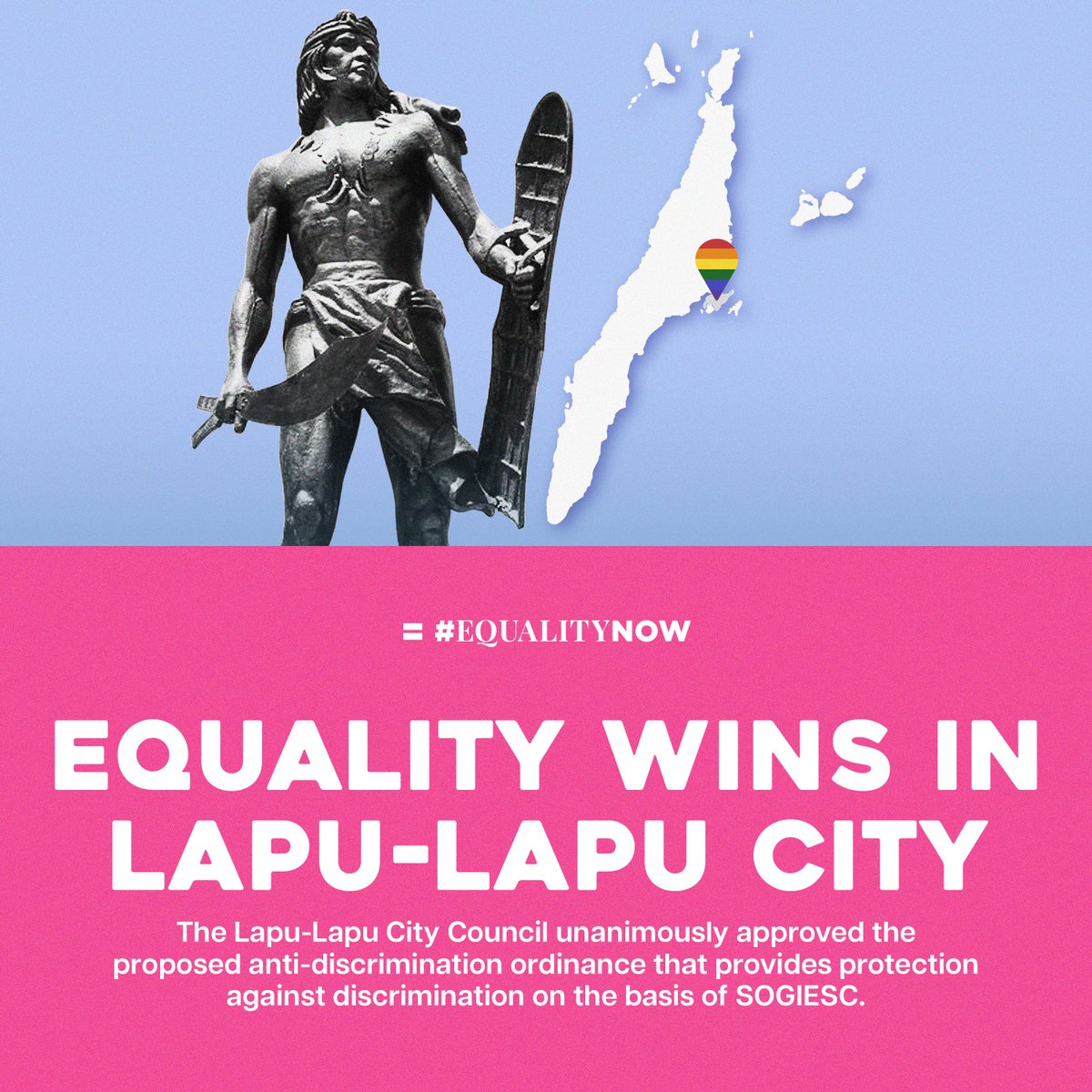 PANTAYtayo's tweet photo. 𝗘𝗤𝗨𝗔𝗟𝗜𝗧𝗬 𝗪𝗜𝗡𝗦 𝗜𝗡 𝗟𝗔𝗣𝗨-𝗟𝗔𝗣𝗨 𝗖𝗜𝗧𝗬 🏳️‍🌈🏳️‍⚧️

The Lapu-Lapu City Council unanimously approved the proposed anti-discrimination ordinance that provides protection against discrimination on the basis of SOGIESC. https://t.co/nDWxmkPgVO