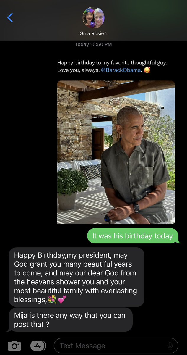 deniselorraine_'s tweet photo. Lol if you know my abuela…. You know she looooves her some Barack  😂 
(I sent her a screenshot of Michelle Obama’s tweet) 
@BarackObama https://t.co/YX6So1Fo4A