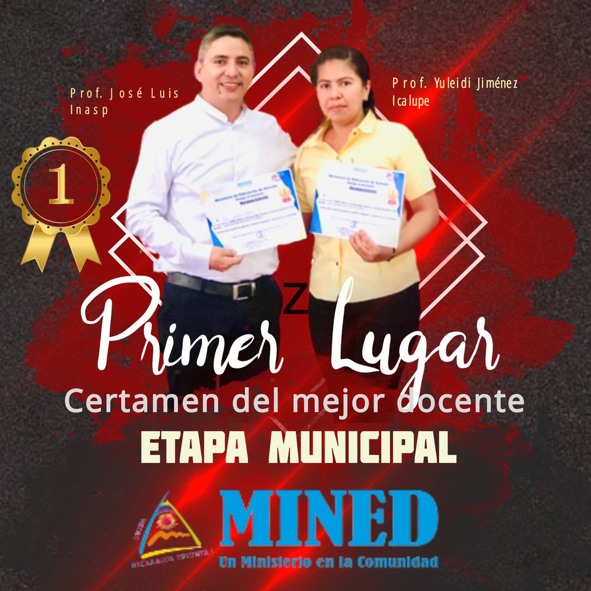 Se realizó en #Somoto el Certemen del mejor Docente a nivel Municipal; obtuvieron el PRIMER LUGAR:
1. Profesor José Luis Ponce del Instituto Nacional Augusto Salinas Pinell 
1. Yuleidi Joen Jimenez González del núcleo educativo de Icalupe.
#Nicaragua #madriz <a href="/minednicaragua/">Ministerio de Educación Nicaragua</a>