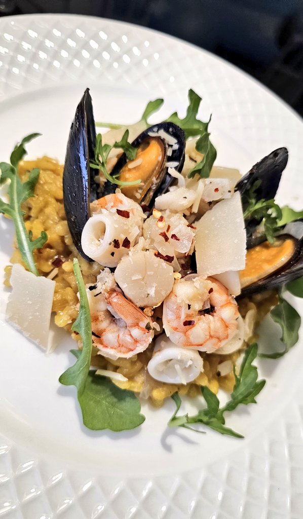 'Whipping up a storm in the kitchen tonight with my Mixed Seafood in White Wine Sauce and Mushroom Risotto. Nothing beats the taste of homemade! #FamilyDinner #ChefAtHome #SeafoodDelight #HomeMade #HomeCookedMeals #Foodie #TGIF