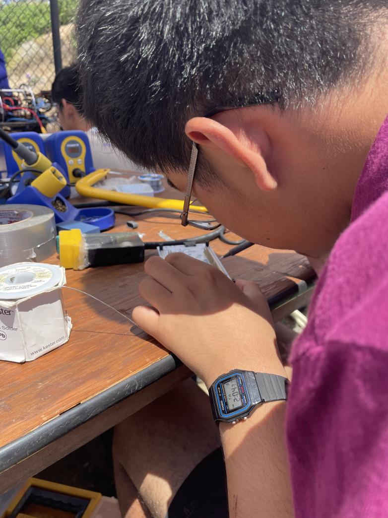 AVBotz's tweet photo. Competition Day 5:   

Photo 1: Members getting Marlin ready for pool testing

Photo 2: Kush editing Maritime code for new ESCs  

Photo 3: Allen soldering the nucleo

Photo 4: Eaton installing news ESCs from Blue Robotics

See you tomorrow! https://t.co/UDOHF59Os1