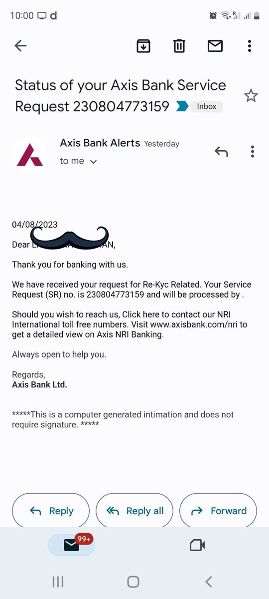 jithujacob86's tweet photo. @AxisDirect_In @AxisBank @AxisBankSupport Given KYC Details many times, last given to branch directly on 26/07/23. Yesterday got this mail. What a poor service.... You dont know date? Will be prossed by (unknown date) https://t.co/qC2Giw0efm