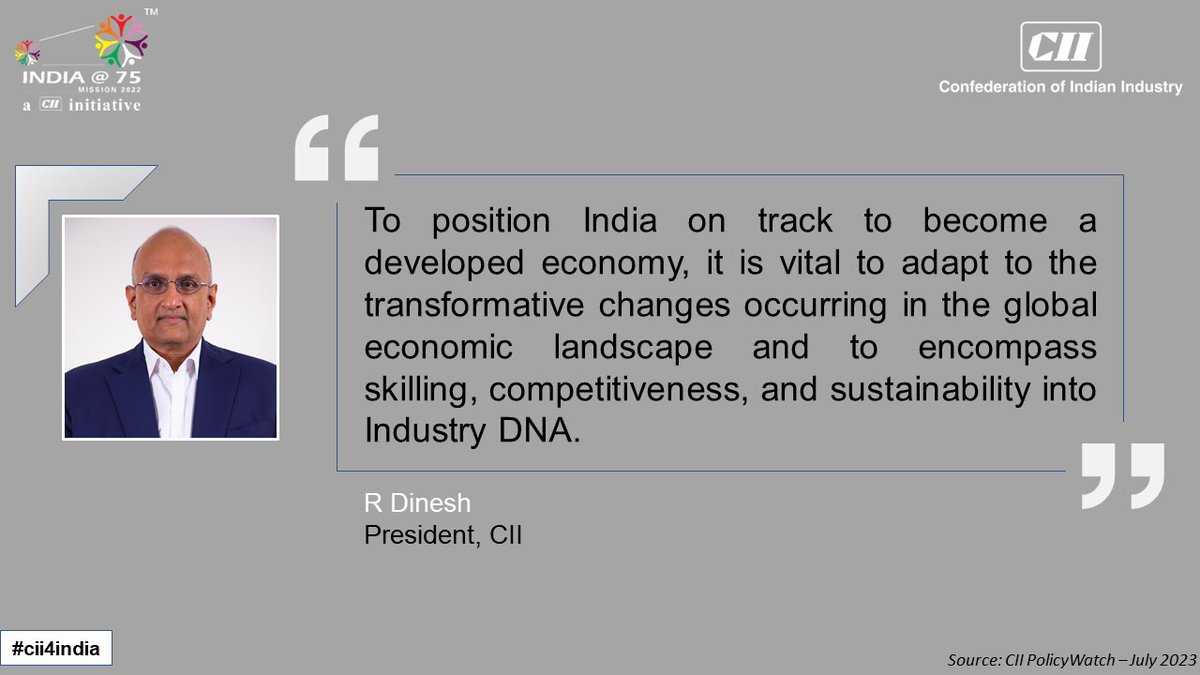 FollowCII's tweet photo. R Dinesh, President, CII writes on CII's vision towards a competitive and sustainable India@100 highlighting 13 key areas that require the govt's attention.
Read the latest edition of #CIIPolicyWatch! https://t.co/WtUPBFxQCQ https://t.co/8RlIJlvdpG