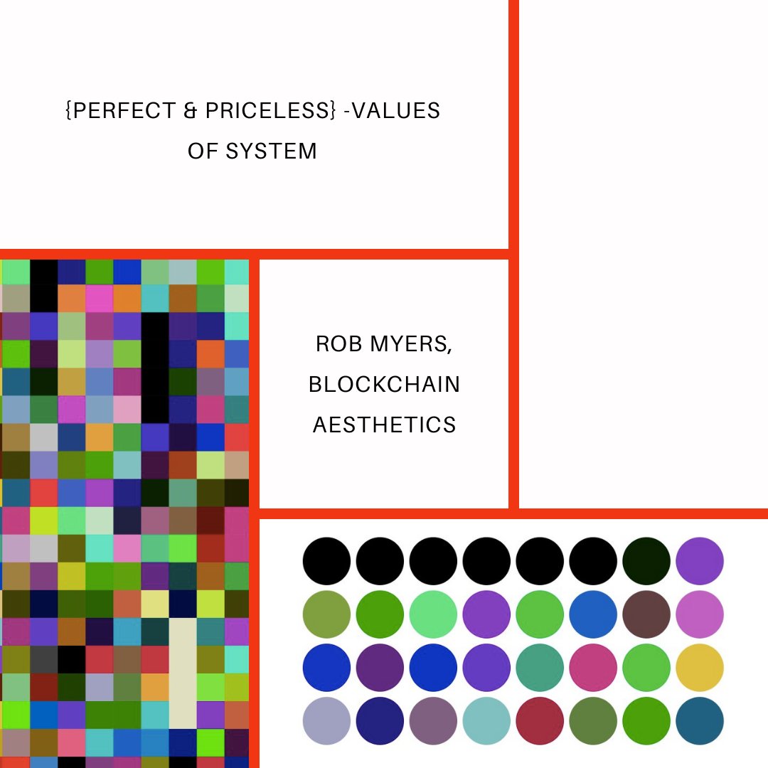 <a href="/larvalabs/">Larva Labs</a> <a href="/aiww/">艾未未  Ai Weiwei</a> <a href="/kevinabosch/">Kevin Abosch</a> 1/ Blockchain artist <a href="/rheaplex/">Rhea Myers</a> visualizes crypto transactions in Blockchain Aesthetics. Each transmission creates a hash rate via math encryption. Bitcoin transactions turn into abstract moving images, with each 32-byte transaction as squares or circles from a 256-color palette