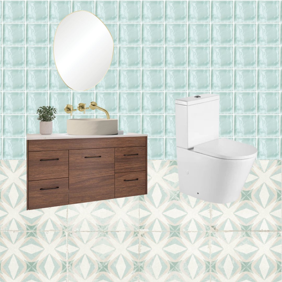 Our team has been brainstorming bathroom concepts for a modern-day 1950's style bathroom. We've put together some exciting ideas, blending the nostalgia of the '50s with the convenience and aesthetics of contemporary living.
 #midcenturyhome #midcenturydecor #1950sStyle