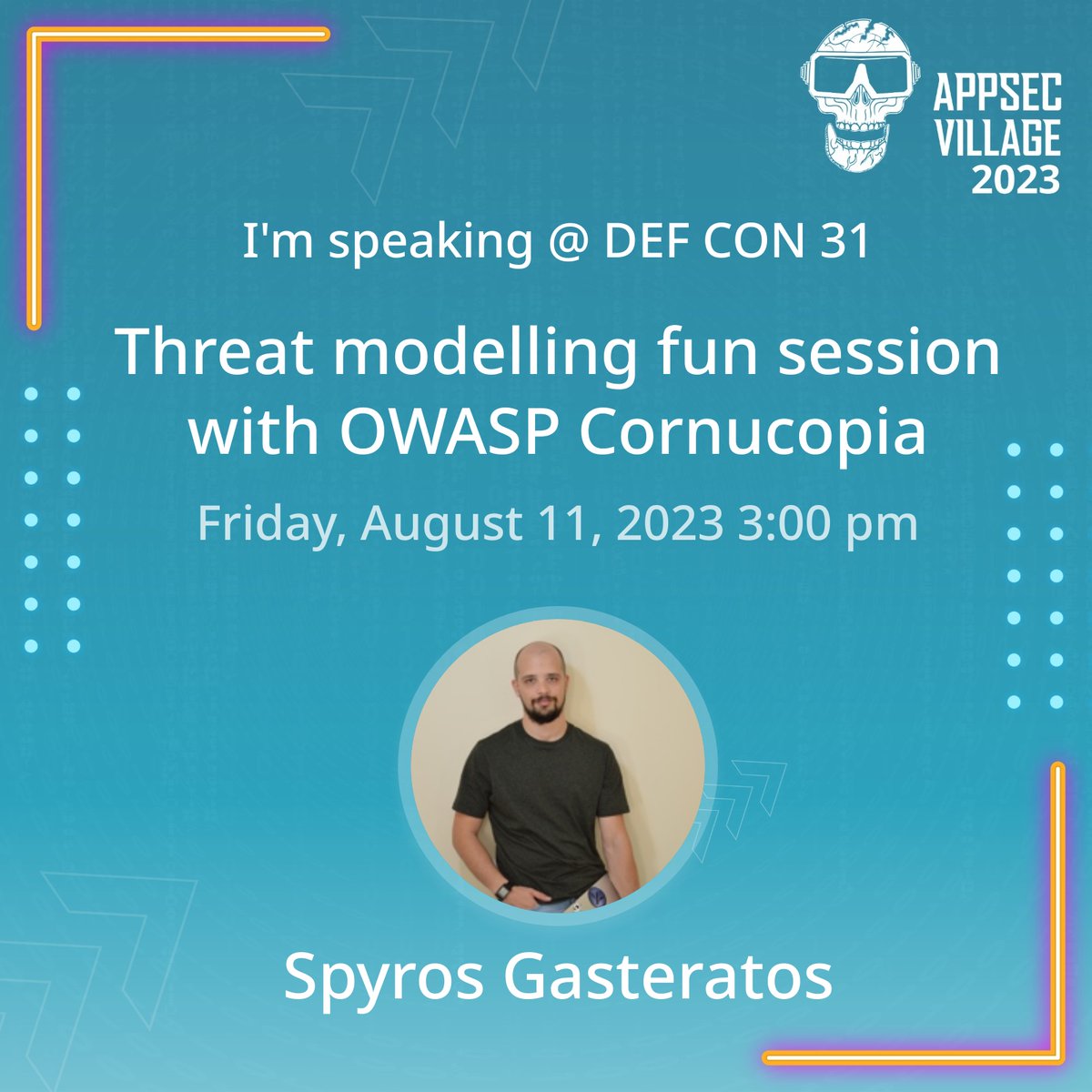 AppSec_Village's tweet image. Joining us at @defcon? Don&apos;t miss Spyros Gasteratos&apos;s fun sessions on #threatmodeling with #OWASP Cornucopia 🤖 

Hear from Spyros - Friday, Aug 11 at 3 pm and Saturday August 12 at 1 pm

#appsec #applicationsecurity #appsecurity #apisecurity #dc31 #defcon #defcon31