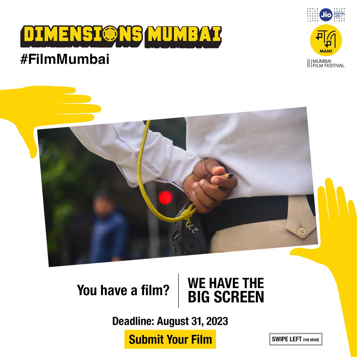 MumbaiFilmFest's tweet photo. Beyond the noise and glitz lies a city of raw emotions and untamed spirits. Get a chance to showcase Mumbai's essence on the big screen at Jio MAMI. 

Submit your film today at Dimensions Mumbai!
Deadline: August 31, 2023  

More information : https://t.co/J6MCJmGAzK 
T&amp;Cs Apply https://t.co/BONhCI0J4o