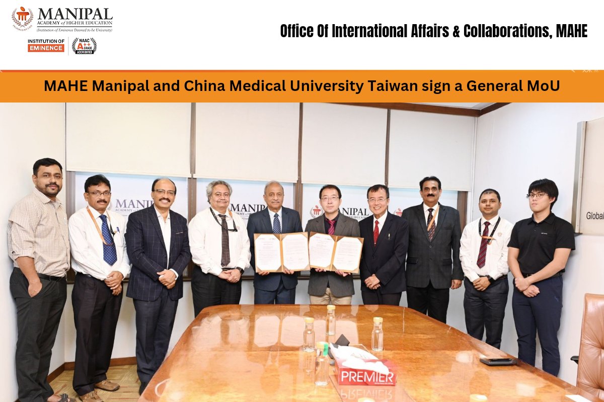 🌍 Exciting Global Partnership Alert! 🤝 

MAHE Manipal and China Medical University Taiwan have taken a momentous step forward by signing a General MoU, setting the stage for groundbreaking collaboration in research and scholarly mobility.
#Collaboration #partnership
