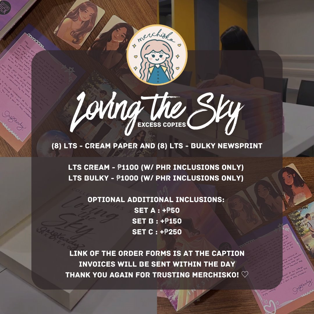 ☁️ — Merchisko x Loving the Sky (LTS) Excess Copies Form

Form will be immediately closed after all the slots are taken. We hope that RR couple will finally come to your homes! Thank you so much! ♡

Cream Paper : forms.gle/X18jhGrxAUJKej…
Bulky Newsprint : forms.gle/q24d1CJKebTmeF…