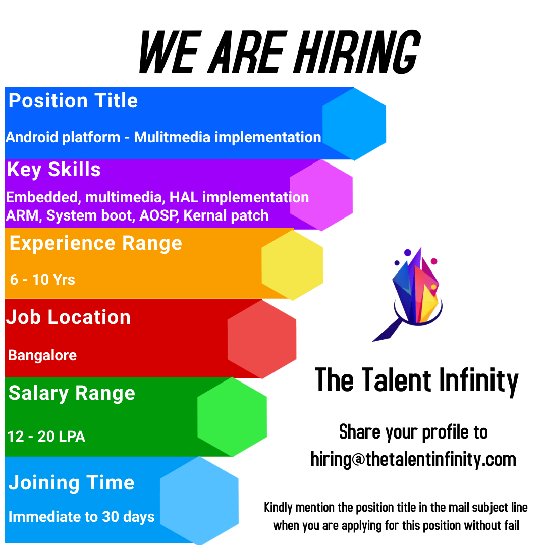 TalentInfinity2's tweet photo. #embedded #multimedia #hal #implementation #arm #Systemboot #aosp #Kernal #patch #jobs #wearehiring #TalentInfinity #hiringtalent #hiringteam #recuitment #recuitmentalert #openings #jobopportunities #jobopenings #jobsalert #Talentacquisition #hiring #jobsearch https://t.co/qTdX5exn4I