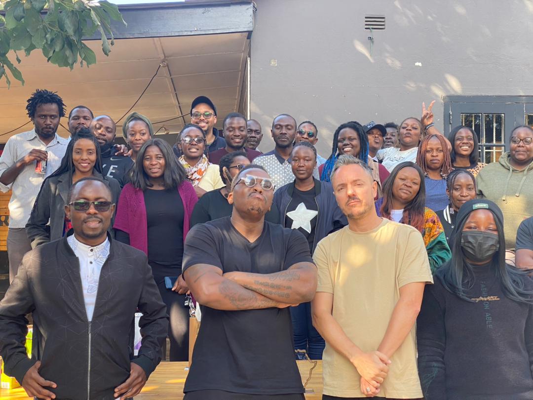 MagambaNetwork's tweet photo. Yesterday we celebrated our co-founder @OutspokenZW's legacy of inspiring the next generation of creative activists, of being super cool and of always wearing the funkiest trousers in the building!
He's off on a new mission. But he stays part of the #Magamba family as we spread the revolution globally. Onwards and upwards!
#TeamMagamba