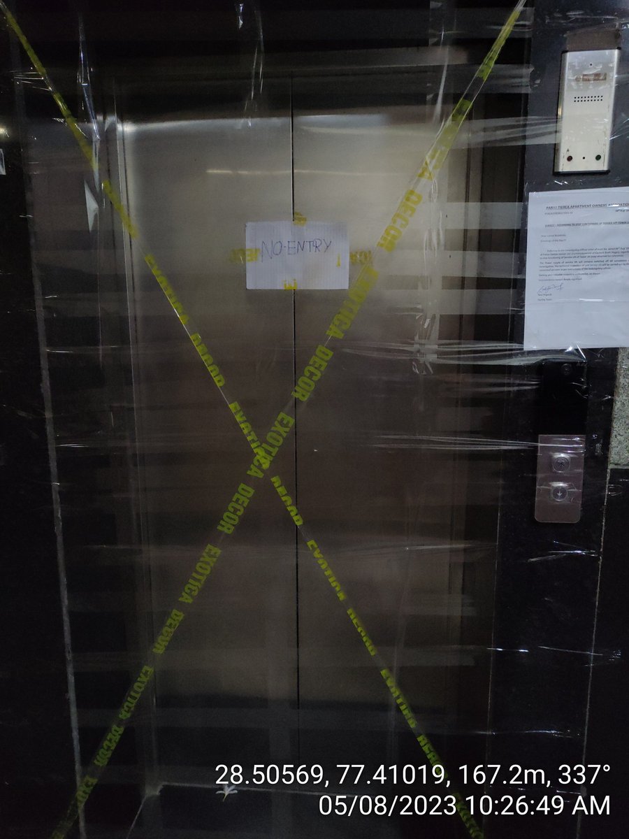 <a href="/noidapolice/">POLICE COMMISSIONERATE GAUTAM BUDDH NAGAR</a> <a href="/CMOfficeUP/">CM Office, GoUP</a> <a href="/myogiadityanath/">Yogi Adityanath</a> लगभग 1000 लोग पीड़ित हैं क्योंकि 2 लिफ्टों में से 1 को पुलिस ने सील कर दिया है। जांच फास्ट ट्रैक पर  होनी चाहिए। देरी से गंभीर असुविधा और  आपात स्थिति में घातक परिणाम होंगे। कृपया मदद करें। Tower 24, Paras Tierea, Sec-137, Noida